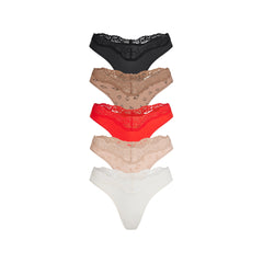 FITS EVERYBODY LACE DIPPED THONG 5-PACK | SKETCHED HEARTS MULTI