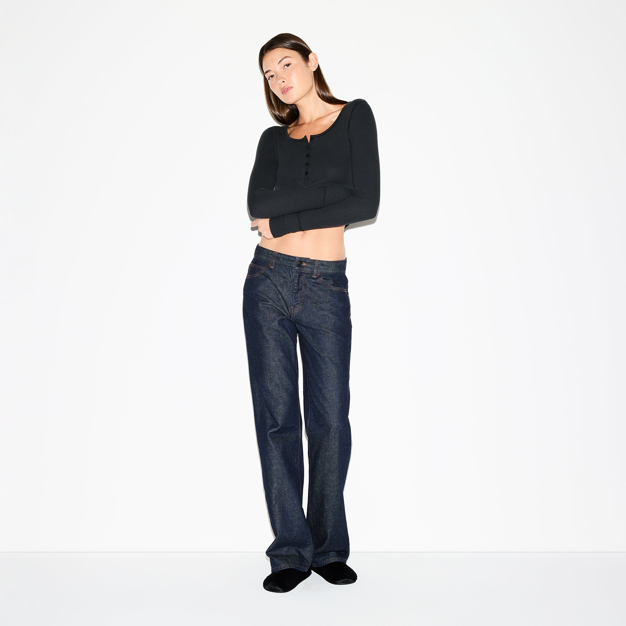 COTTON RIB SCOOP NECK HENLEY | SOOT