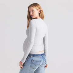 COTTON JERSEY MATERNITY LONG SLEEVE T-SHIRT | LIGHT HEATHER GREY