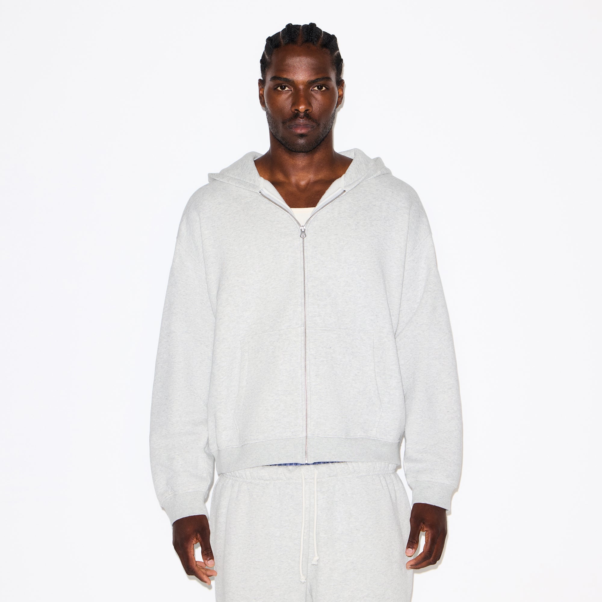 FLEECE LOUNGE MENS RELAXED ZIP UP HOODIE | LIGHT HEATHER GREY