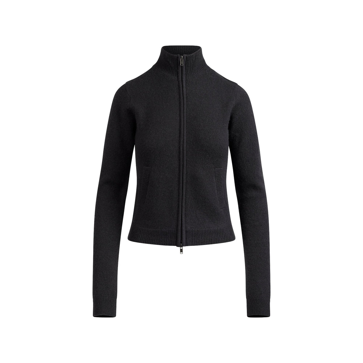 WOOL CASHMERE ZIP UP MOCK NECK SWEATER | ONYX